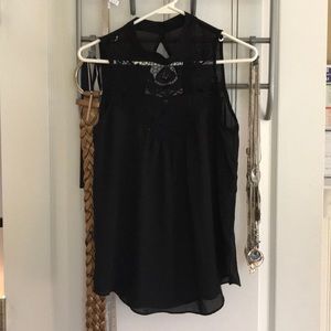 NWOT black crochet and mesh sleeveless blouse